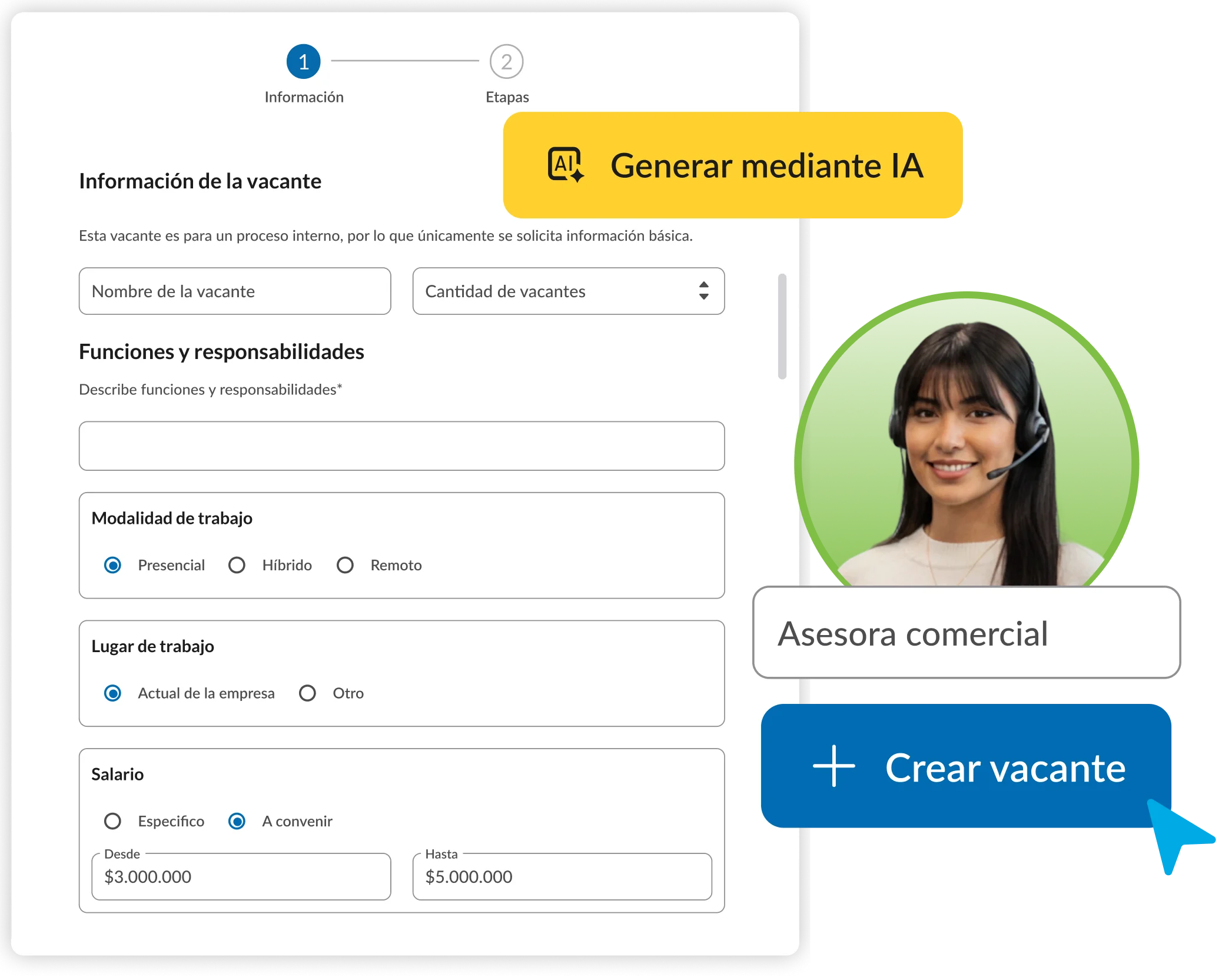 Panel de gestión de vacantes en la plataforma ATS de PsicoAlianza