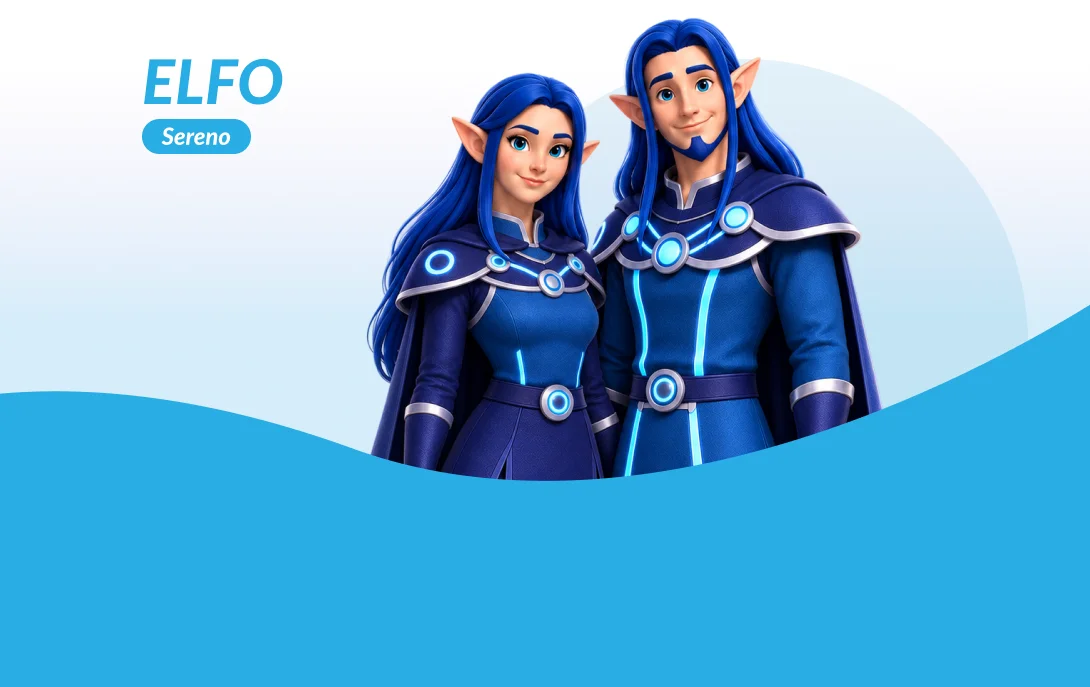 Elfo, perfil Sereno: dos personajes elfos con traje azul