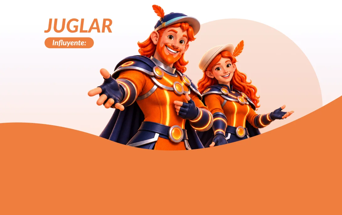 Juglar, perfil Influyente: dos personajes juglares con traje naranja