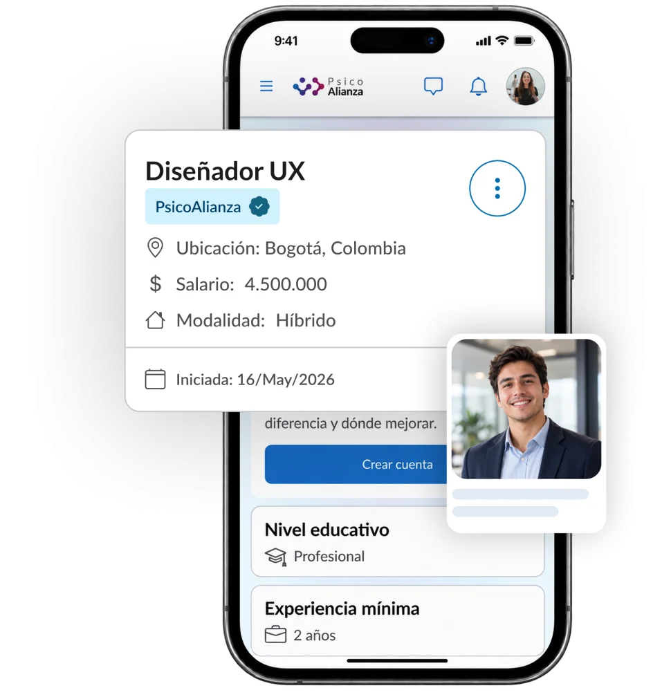 Vista de una vacante publicada en la app de PsicoAlianza