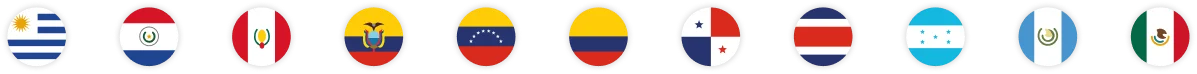 Uruguay, Paraguay, Perú, Ecuador, Venezuela, Colombia, Panamá, Costa Rica, Honduras, Guatemala y México
